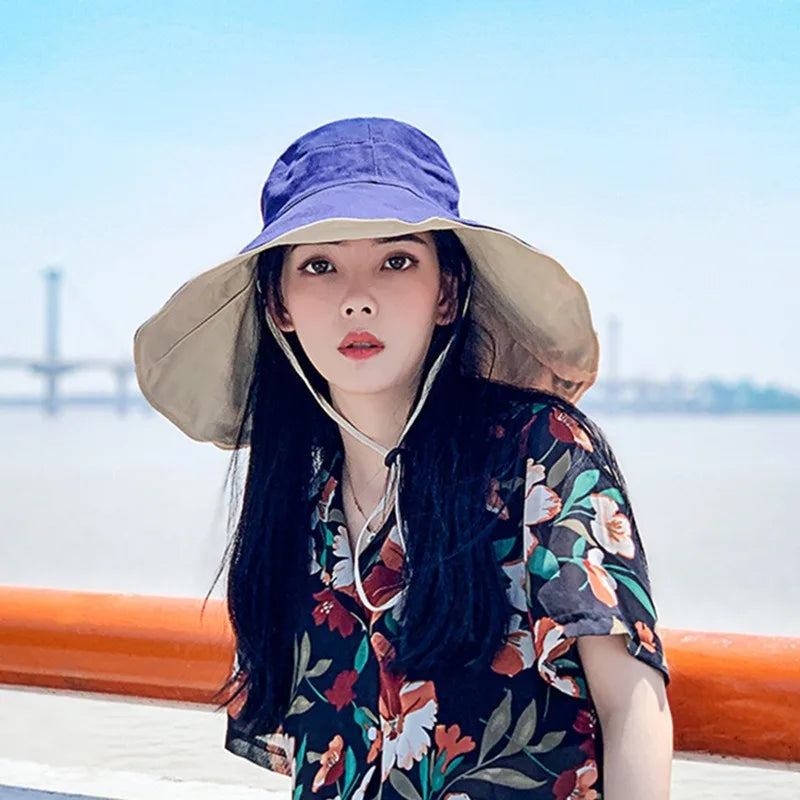 Double-Sided UPF Wide Brim Sun Hat for Women